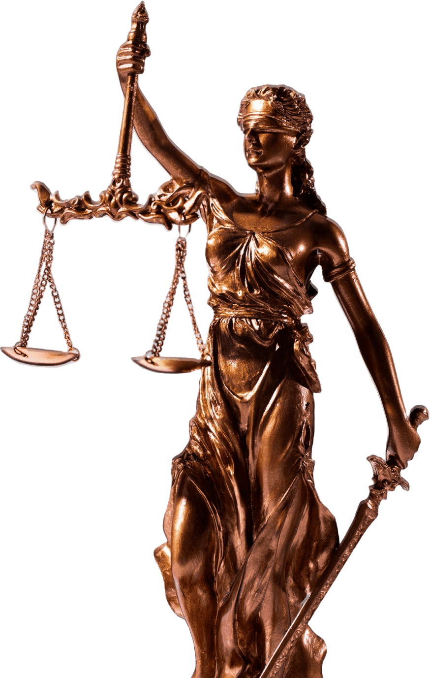 Blind Justice statue holding scales and a sword, representing impartiality, fairness, and the rule of law.